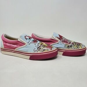 Don Ed Hardy Koi Fish Slip On Sneakers Light Blue